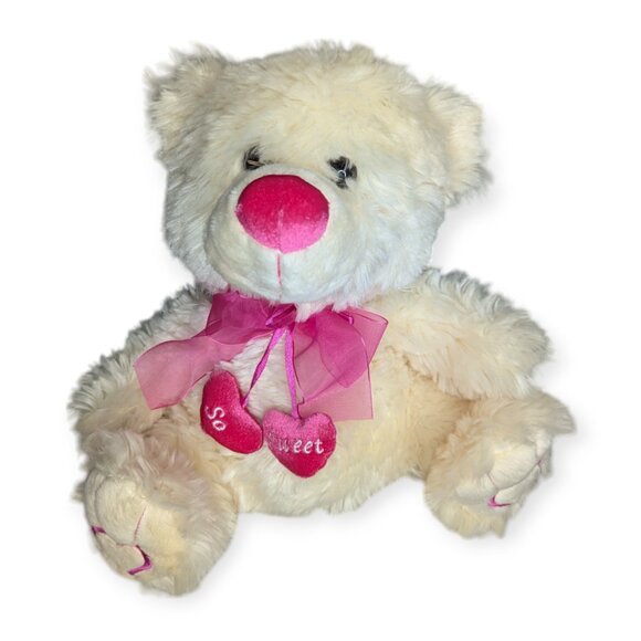 CaltoyHug Me Plush Tan & Pink Bear "So Sweet" Hearts, Super Soft - Picture 1 of 13